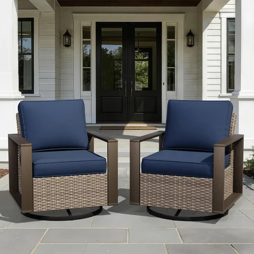 Vista 80 de Joyside - Sofá de mimbre para patio al aire libre, sofá de ratán de 3 plazas con cojines gruesos de olefina y reposabrazos rectangular con marco