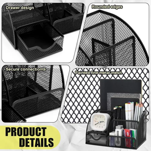 Vista 6 de SYMDROMIA Juego de organizador de escritorio de oficina 13 en 1 con engrapadora y dispensador de cinta, soporte para bolígrafos, tijeras, regla