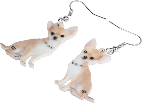 Vista 3 de NEWEI Aretes colgantes de acrílico para perros de Chihuahua para mujeres, niños, cachorros, animales, joyería de regalo