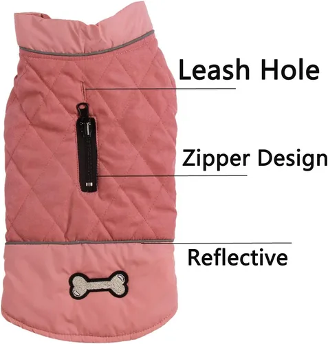 Vista 7 de Vecomfy - Abrigo reversible para perros pequeños, impermeable, cálido, de algodón, para invierno, color rojo