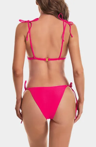 Vista 2 de Traje de baño sexy de dos piezas para mujer, tirantes ajustables para el hombro, bikini con lazo lateral, bikini triangular