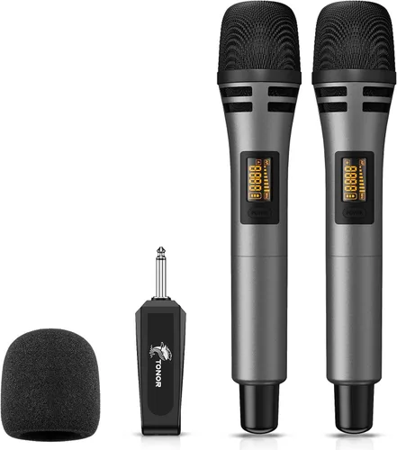 Vista 9 de TONOR Micrófonos Inalámbricos, Sistema de Micrófono UHF Dual para Karaoke, Microfonos Inalámbricos con Receptor Recargable, Micrófono Dinámico
