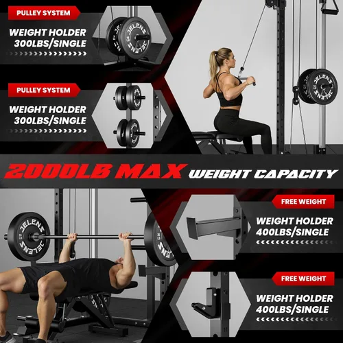 Vista 6 de C21 Power Cage 2000LBS Multi-Function Power Rack with Independent Dual Pulley System, All-in-One Squat Rack for Cable Crossover, Home Gym Workout