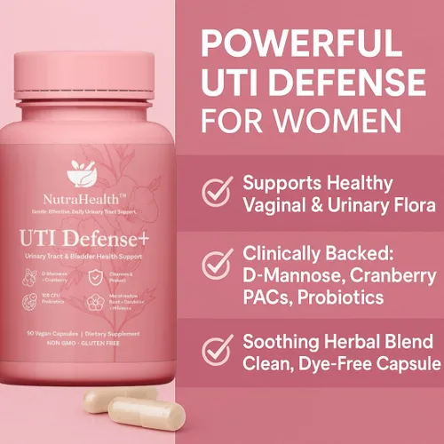 Vista 5 de UTI Defense+ - D-manosa, arándano, hibisco y diente de león - Soporte del tracto urinario para mujeres - Promueve la salud de la vejiga, el control