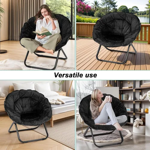 Vista 6 de Silla plegable, silla platillo con marco de metal, cómodas sillas de luna para dormitorio, sala de estar, apartamentos, camping, descanso, jardín