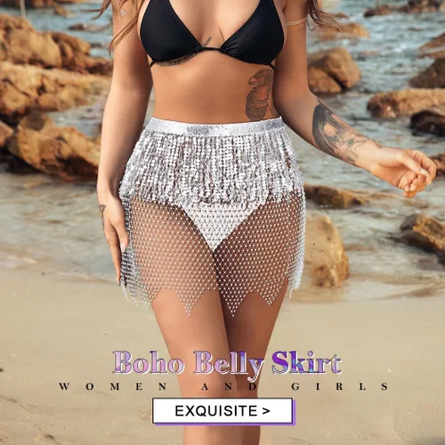 Vista 3 de Nicute Falda de lentejuelas con flecos, falda de danza del vientre, falda de malla brillante para festivales rave, disfraz para mujeres y niñas