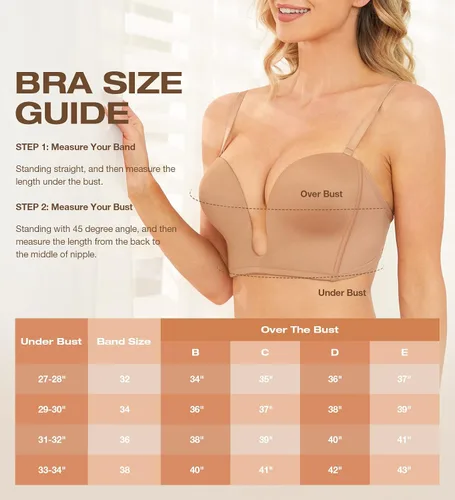 Vista 3 de Wingslove Sujetador sin tirantes de inmersión profunda para mujer, brasier sin tirantes de corte bajo, brasier sin alambre, alfombra roja