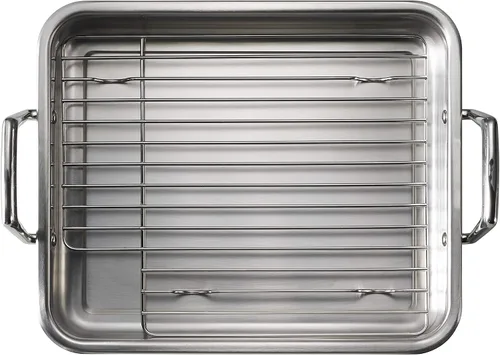 Vista 4 de Tramontina Bandeja para Asar de Acero Inoxidable de 13.5 Pulgadas con Rejilla, Asador de Pavo para Horno, Apto para Lavavajillas, Hecho en Brasil