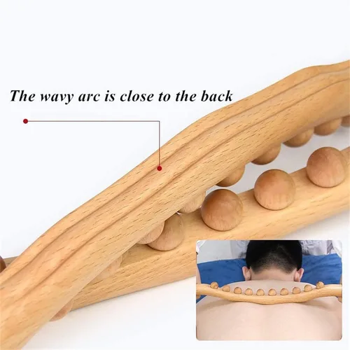 Vista 5 de Herramientas de masaje de madera Gua Sha, herramienta de paleta de drenaje linfático de 10 cuentas, herramienta de masaje de mano para esculpir