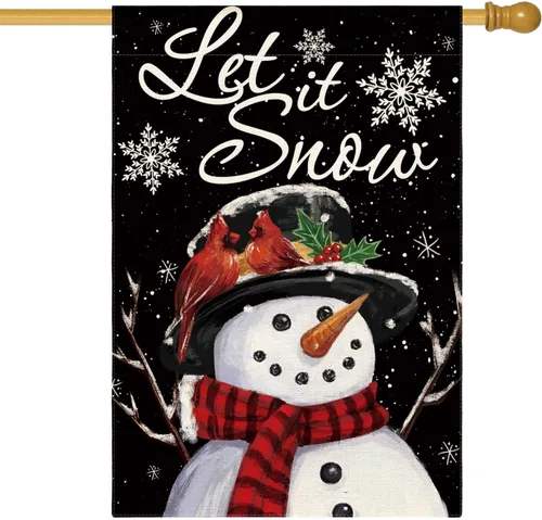 Vista 16 de AVOIN colorlife Deje que nieve muñeco de nieve copo de nieve bandera de Navidad de jardín 12x18 pulgadas de doble cara, bandera decorativa de granja