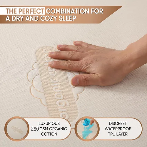 Vista 3 de Paquete de 2 protectores de almohada de algodón orgánico de lujo, estándar, certificado orgánico, impermeable, con cremallera, tela de punto suave
