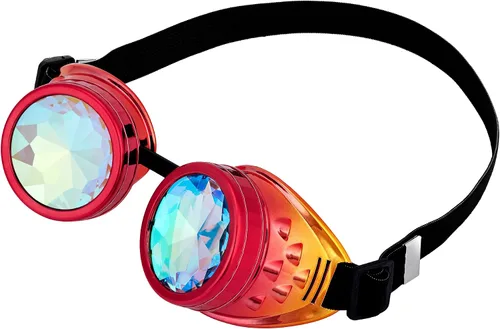 Vista 16 de Gafas de caleidoscopio retro con pinchos, gafas de cristal arcoíris steampunk estilo soldadura, gafas de cosplay punk