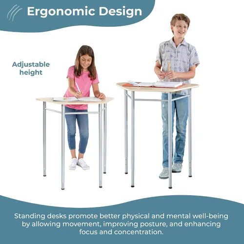 Vista 6 de Guidecraft Escritorio de pie ajustable - Triángulo: escritorio de estudio de madera para niños y adultos, mesa de altura ajustable con patas