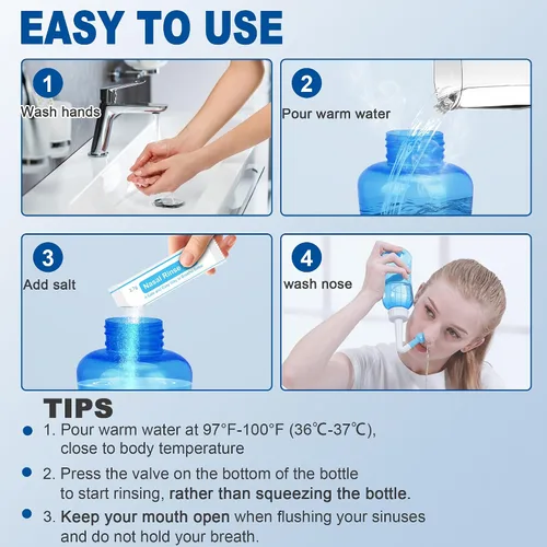 Vista 6 de Neti Pot - Kit de enjuague sinusal, botella de enjuague sinusal, limpiador de lavado de nariz, enjuague a presión para adultos y niños, botella