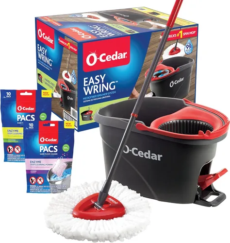 Vista 6 de O-Cedar System Easy Wring - Trapeador giratorio y balde con 3 recambios adicionales con Citrus Pac (Paquete de variedad)
