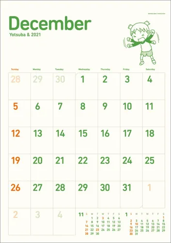 Vista 4 de Yotsuba & 2021 - Calendario de pared oficial de Japón Anime Ensky