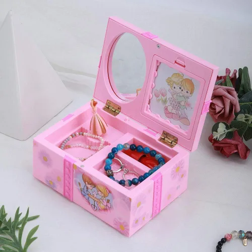 Vista 7 de Oumefar Caja de música bailarina, diseño de espejo, delicada caja de música rosa, caja de almacenamiento de joyería, bailarina, niña, para pendientes