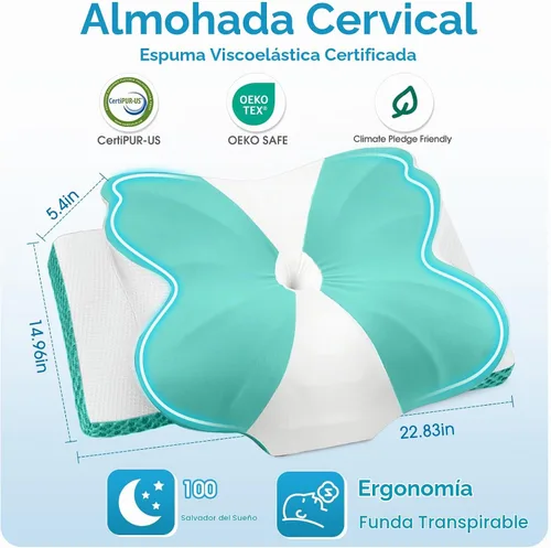 Vista 2 de CloudBliss Almohada cervical de espuma viscoelástica para cuello y hombro, almohada de contorno de cuello con funda refrescante, almohada de cama