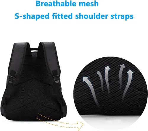 Vista 6 de Mujoben Sonicc Mochila de poliéster de gran capacidad con diseño de dibujos animados y mochila impermeable, Negro-2, Caricatura