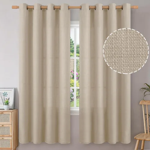 Vista 61 de BGment Cortinas de Lino Beige de 63 Pulgadas de Largo 2 Paneles - Tratamientos para Ventanas con Textura de Arpillera Filtrantes de Luz Cortinas