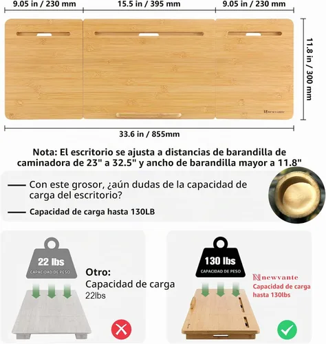 Vista 5 de Nnewvante Accesorio de escritorio para caminadora de bambú, soporte para computadora portátil, estación de trabajo, bandeja ajustable