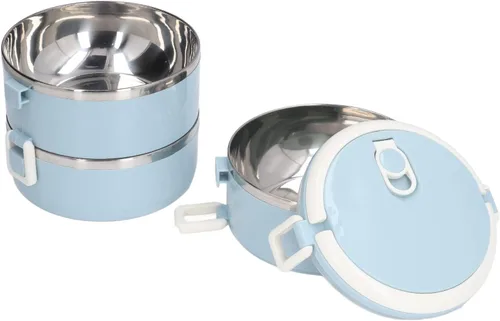 Vista 7 de Lonchera térmica de acero inoxidable de 3 niveles para adultos, oficina, campamento, apilable, de acero inoxidable, con compartimento térmico