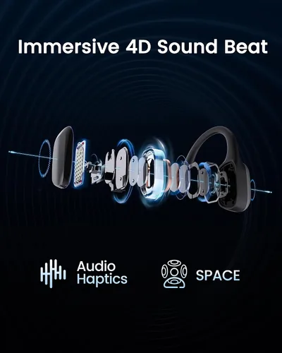 Vista 6 de mojawa HaptiFit Terra Advanced Smart Sports Wearable, auriculares de conducción ósea Bluetooth de oreja abierta con micrófono y MP3 de 32 GB