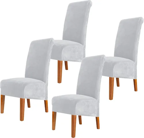 Vista 29 de Fundas elásticas para sillas de comedor, fundas protectoras de asiento extraíbles de terciopelo suave para sillas Parson (2, beige)