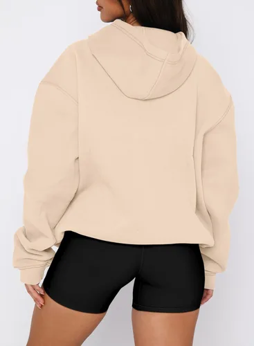 Vista 95 de onlypuff Sudadera casual con capucha para mujer, de manga larga, con bolsillo de canguro, hombro caído