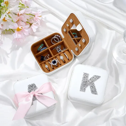 Vista 2 de Joyero pequeño Traveli - Joyero organizador Joyero de viaje pequeño blanco con soporte para joyas, artículos esenciales de viaje, regalo