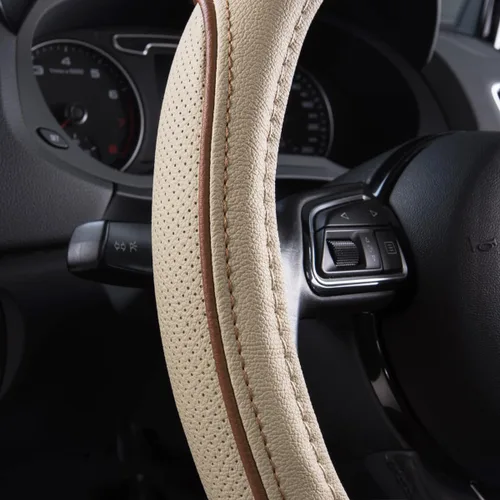 Vista 4 de CAR PASS cobertor de volante de piel de lujo de línea de conducción universal, Beige