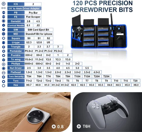 Vista 2 de Kit de herramientas de reparación de computadora profesional 142 en 1, juego de destornilladores de precisión con 120 puntas kit de herramientas