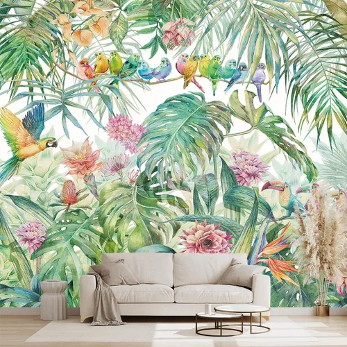 Vista 25 de Mural de hojas negras y doradas para dormitorio, papel tapiz botánico tropical, decoración de plantas, sala de estar, fondo de televisión, mural