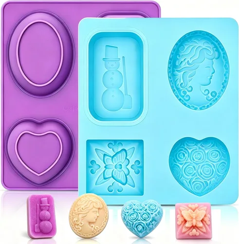 Vista 14 de SJ - 2 moldes de silicona para jabón en barra de masaje para hacer jabones, hechos a mano, antiadherentes y sin BPA (azul y verde menta)