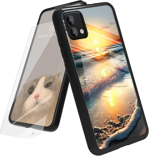 Vista 24 de Funda para Motorola Moto G Play 4G 2024 con protector de pantalla, parte trasera de vidrio templado + funda de silicona suave TPU absorción