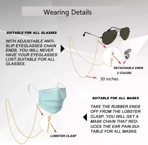 Vista 5 de Soporte de máscara de cadena de gafas de moda con pera y mariposa