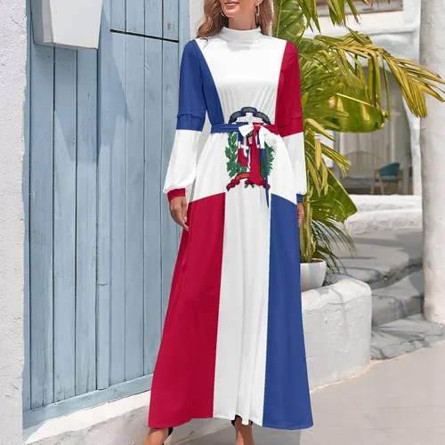 Vista 3 de Vestido largo con bandera dominicana para mujer, top de verano, talla M