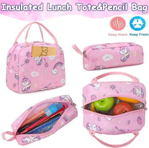 Vista 96 de Juego de mochila para niñas y adolescentes, mochila escolar para niños con bolsa para el almuerzo, estuche para lápices, mochilas escolares