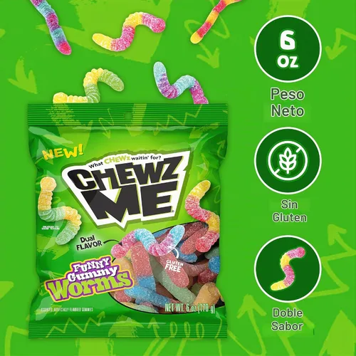 Vista 3 de ChewzMe Gusanos de Gomita Ácida, Dulces de Gomita Ácida, 6 oz (Paquete de 1)