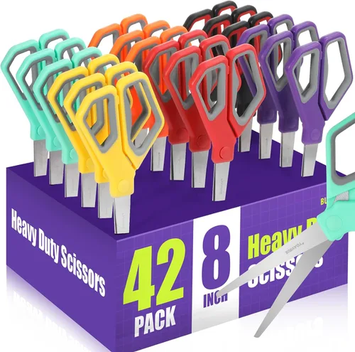 Vista 10 de BURVAGY Paquete de 18 tijeras de 8 pulgadas para todo uso, tijeras resistentes con cuchillas ultra afiladas, mangos de agarre cómodo - para oficina