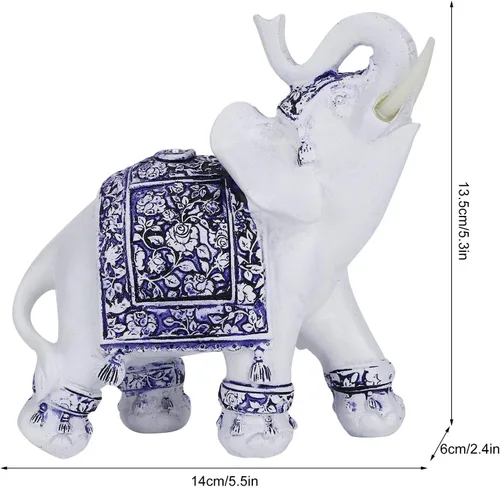 Vista 2 de Estatua de elefante azul auspicioso de buena suerte Feng Shui, símbolo de riqueza de elefante, decoración adecuada para estantería, escritorio, sala