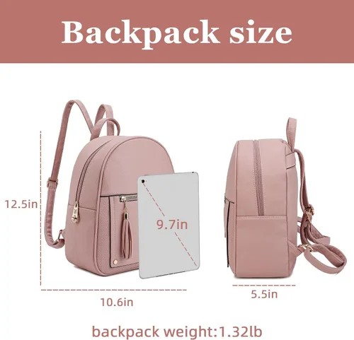 Vista 6 de Montana West Mochila mediana para mujer, mochila antirrobo con cremallera segura y borla, mochila rosada, Mochilas de viaje