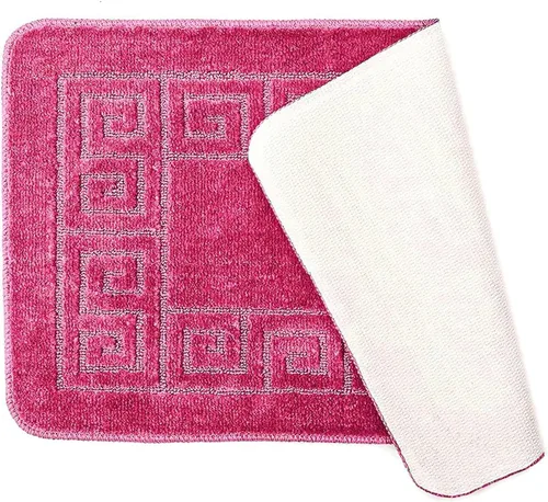 Vista 4 de Home Must Haves Juego de baño de 3 piezas con patrón de retazos rosa rosa (18 x 29 pulgadas), tapete de contorno grande (18 x 19 pulgadas), cubierta