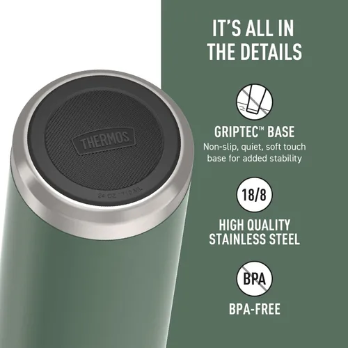 Vista 4 de THERMOS ICON SERIES, botella de agua de acero inoxidable con boquilla, 24 onzas, color verde alpino, botella de agua aislada al vacío con tapa