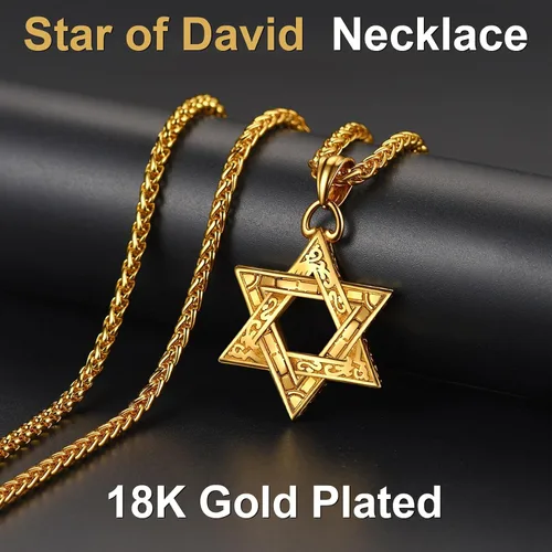 Vista 4 de ChainsPro Collar de estrella de David para hombre, oro de 18 quilates, acero inoxidable, negro (caja de regalo)