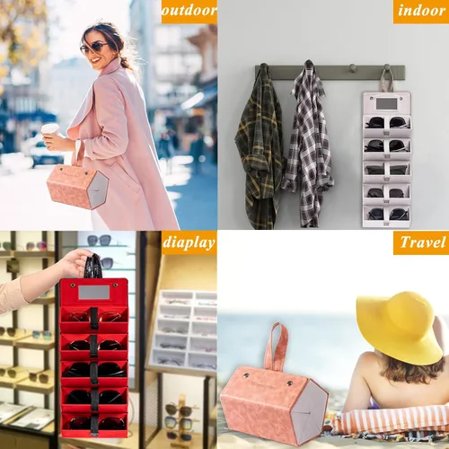 Vista 5 de Menoeceus Estuche organizador de lentes de sol, estuche de viaje para lentes de viaje, caja de almacenamiento de 5 ranuras para mujeres y hombres