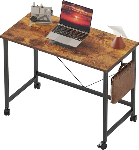 Vista 51 de Mericonia Escritorio de computadora, escritorio de juegos para espacios pequeños, mesa moderna de estilo simple para oficina en casa, mesa de Negro