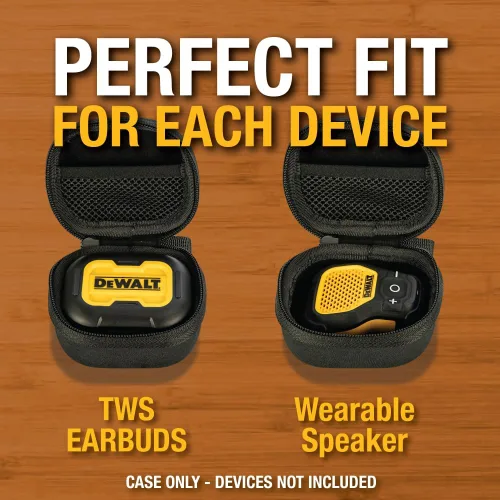 Vista 7 de DEWALT - Altavoz Bluetooth portátil, resistente al agua, con clip, paquete de estuche Altavoz inalámbrico con micrófono, carcasa rígida de EVA