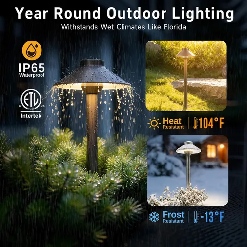 Vista 4 de Gardenreet Luces de camino de latón para exteriores, iluminación de camino de paisaje de bajo voltaje con cable, luz LED de pasarela de 12 V