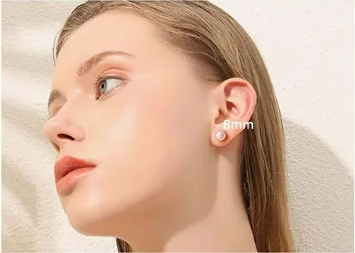 Vista 3 de Aretes de perlas de tuerca Renkovte para mujer, aretes planos de perlas con cierre de tuerca para hélice de cartílago, aretes de cartílago, joyería